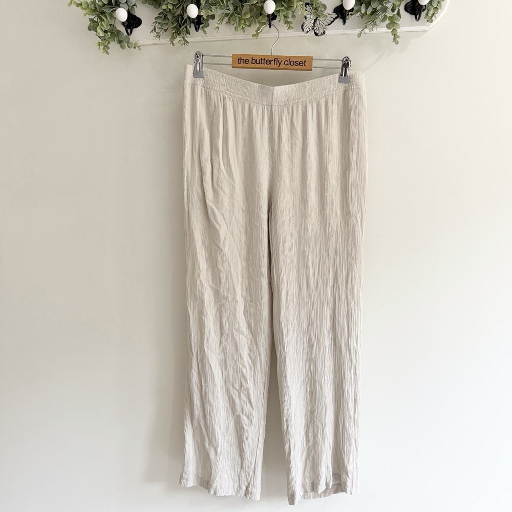 Aritza Babaton Women’s Cream Wide Leg crepe Pants Large A 6076 elastic waist